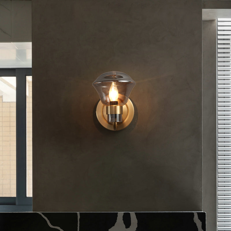 Bell Wall Sconce Retro Style Smoke Gray/Amber Glass 1 Bulb Brass Wall Mounted Light Fixture Clearhalo 'Cast Iron' 'Glass' 'Industrial' 'Modern wall lights' 'Modern' 'Tiffany' 'Traditional wall lights' 'Wall Lamps & Sconces' 'Wall Lights' Lighting' 274908
