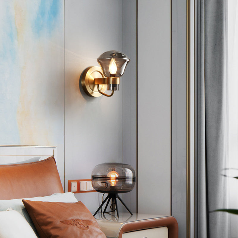 Bell Wall Sconce Retro Style Smoke Gray/Amber Glass 1 Bulb Brass Wall Mounted Light Fixture Clearhalo 'Cast Iron' 'Glass' 'Industrial' 'Modern wall lights' 'Modern' 'Tiffany' 'Traditional wall lights' 'Wall Lamps & Sconces' 'Wall Lights' Lighting' 274910