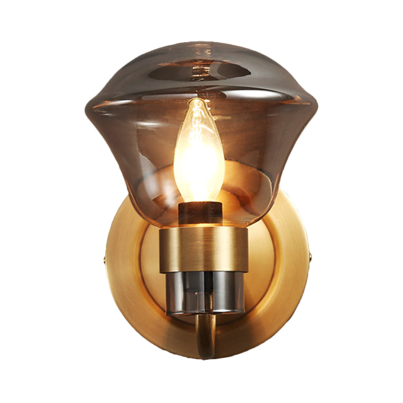 Bell Wall Sconce Retro Style Smoke Gray/Amber Glass 1 Bulb Brass Wall Mounted Light Fixture Clearhalo 'Cast Iron' 'Glass' 'Industrial' 'Modern wall lights' 'Modern' 'Tiffany' 'Traditional wall lights' 'Wall Lamps & Sconces' 'Wall Lights' Lighting' 274911