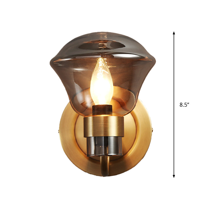 Bell Wall Sconce Retro Style Smoke Gray/Amber Glass 1 Bulb Brass Wall Mounted Light Fixture Clearhalo 'Cast Iron' 'Glass' 'Industrial' 'Modern wall lights' 'Modern' 'Tiffany' 'Traditional wall lights' 'Wall Lamps & Sconces' 'Wall Lights' Lighting' 274912
