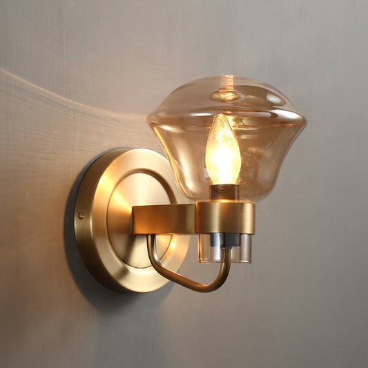 Bell Wall Sconce Retro Style Smoke Gray/Amber Glass 1 Bulb Brass Wall Mounted Light Fixture Amber Clearhalo 'Cast Iron' 'Glass' 'Industrial' 'Modern wall lights' 'Modern' 'Tiffany' 'Traditional wall lights' 'Wall Lamps & Sconces' 'Wall Lights' Lighting' 274913