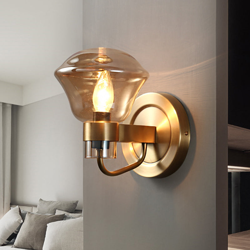 Bell Wall Sconce Retro Style Smoke Gray/Amber Glass 1 Bulb Brass Wall Mounted Light Fixture Clearhalo 'Cast Iron' 'Glass' 'Industrial' 'Modern wall lights' 'Modern' 'Tiffany' 'Traditional wall lights' 'Wall Lamps & Sconces' 'Wall Lights' Lighting' 274914