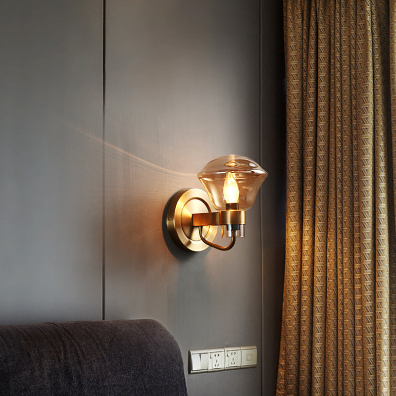 Bell Wall Sconce Retro Style Smoke Gray/Amber Glass 1 Bulb Brass Wall Mounted Light Fixture Clearhalo 'Cast Iron' 'Glass' 'Industrial' 'Modern wall lights' 'Modern' 'Tiffany' 'Traditional wall lights' 'Wall Lamps & Sconces' 'Wall Lights' Lighting' 274915