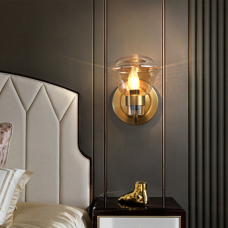 Bell Wall Sconce Retro Style Smoke Gray/Amber Glass 1 Bulb Brass Wall Mounted Light Fixture Clearhalo 'Cast Iron' 'Glass' 'Industrial' 'Modern wall lights' 'Modern' 'Tiffany' 'Traditional wall lights' 'Wall Lamps & Sconces' 'Wall Lights' Lighting' 274916