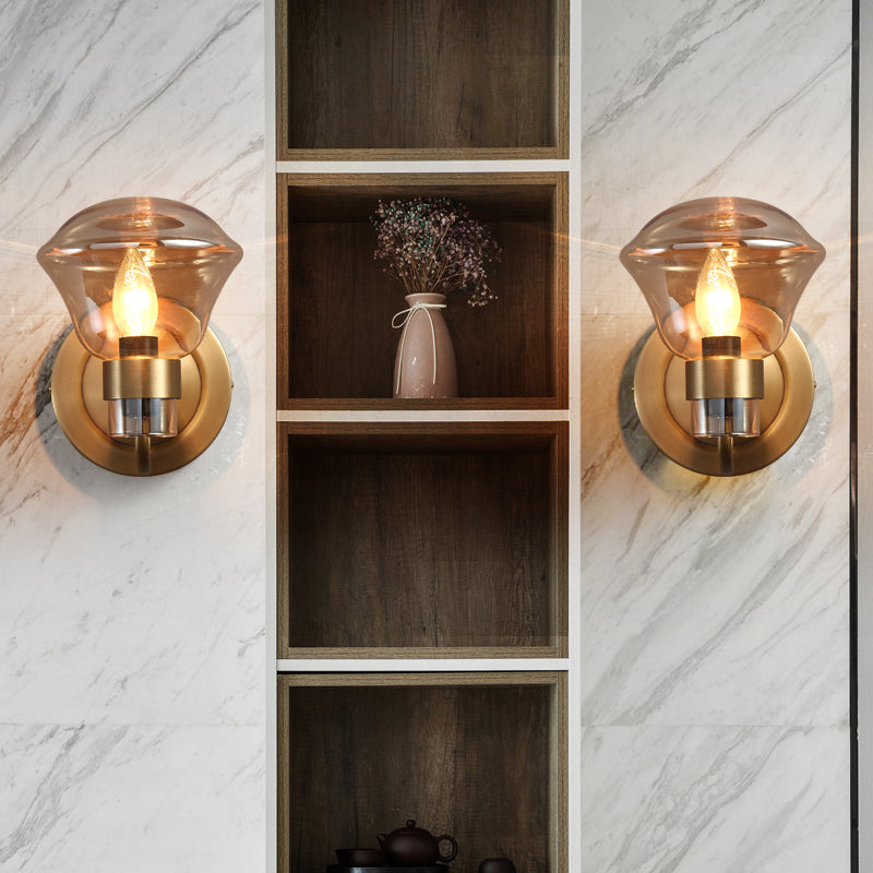 Bell Wall Sconce Retro Style Smoke Gray/Amber Glass 1 Bulb Brass Wall Mounted Light Fixture Clearhalo 'Cast Iron' 'Glass' 'Industrial' 'Modern wall lights' 'Modern' 'Tiffany' 'Traditional wall lights' 'Wall Lamps & Sconces' 'Wall Lights' Lighting' 274917