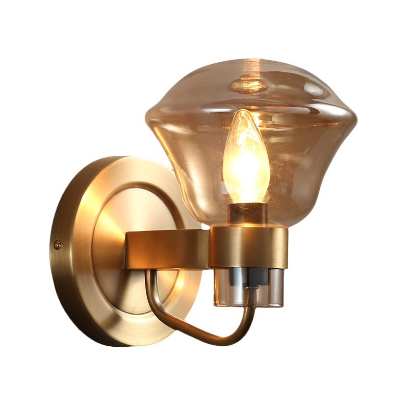 Bell Wall Sconce Retro Style Smoke Gray/Amber Glass 1 Bulb Brass Wall Mounted Light Fixture Clearhalo 'Cast Iron' 'Glass' 'Industrial' 'Modern wall lights' 'Modern' 'Tiffany' 'Traditional wall lights' 'Wall Lamps & Sconces' 'Wall Lights' Lighting' 274918
