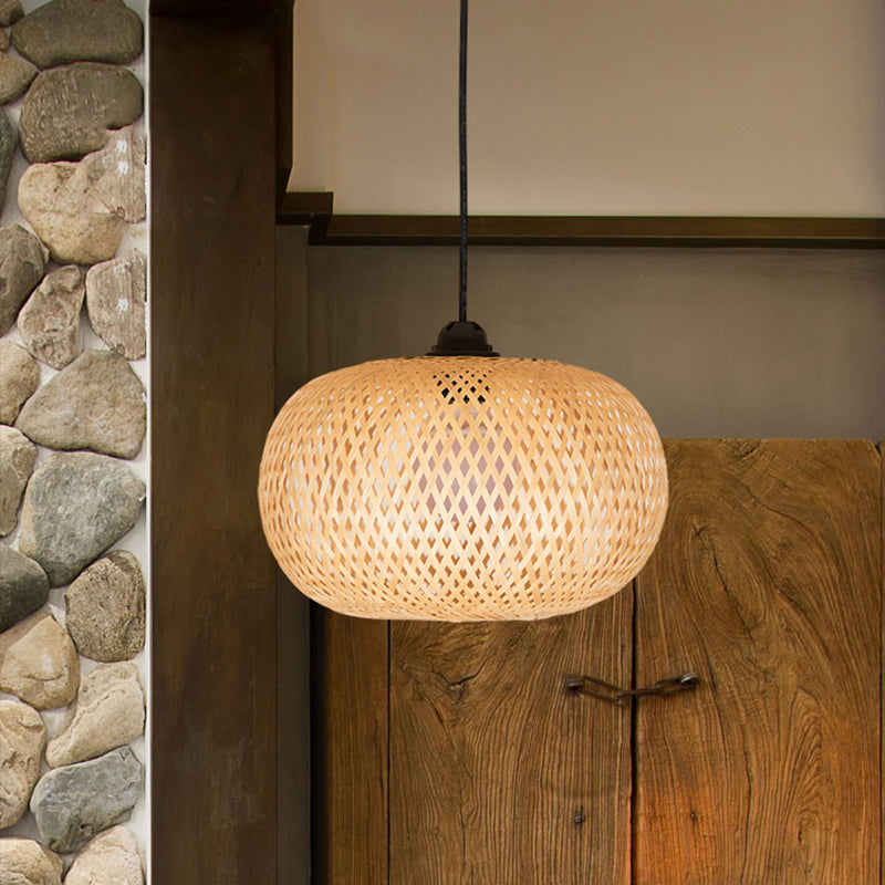 Modernism 1 Bulb Pendant Lighting Wood Donut/Hat Hanging Light Fixture with Bamboo Shade Clearhalo 'Ceiling Lights' 'Modern Pendants' 'Modern' 'Pendant Lights' 'Pendants' Lighting' 274939