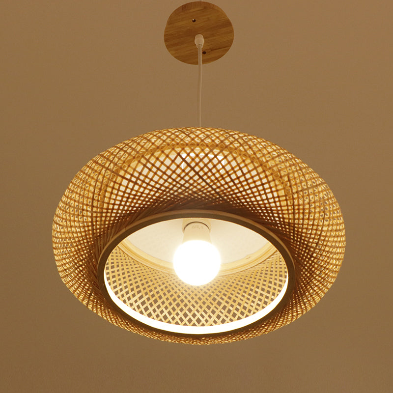 Modernism 1 Bulb Pendant Lighting Wood Donut/Hat Hanging Light Fixture with Bamboo Shade Wood B Clearhalo 'Ceiling Lights' 'Modern Pendants' 'Modern' 'Pendant Lights' 'Pendants' Lighting' 274945