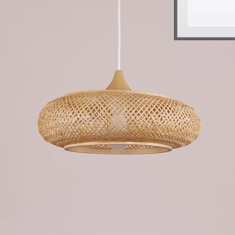 Modernism 1 Bulb Pendant Lighting Wood Donut/Hat Hanging Light Fixture with Bamboo Shade Clearhalo 'Ceiling Lights' 'Modern Pendants' 'Modern' 'Pendant Lights' 'Pendants' Lighting' 274946