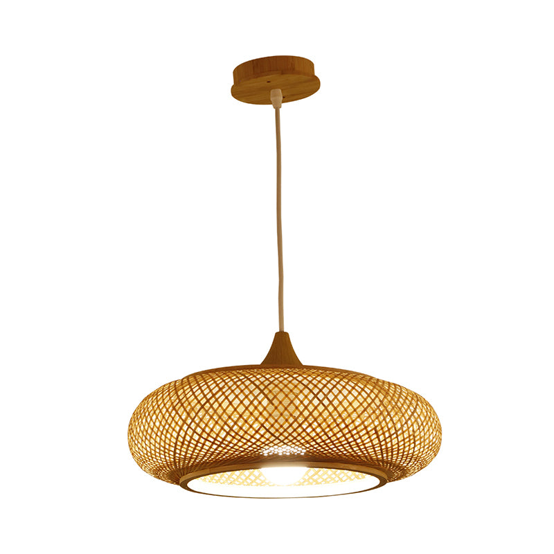 Modernism 1 Bulb Pendant Lighting Wood Donut/Hat Hanging Light Fixture with Bamboo Shade Clearhalo 'Ceiling Lights' 'Modern Pendants' 'Modern' 'Pendant Lights' 'Pendants' Lighting' 274949