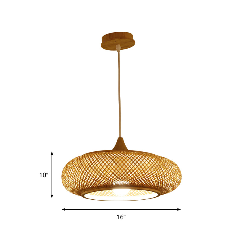 Modernism 1 Bulb Pendant Lighting Wood Donut/Hat Hanging Light Fixture with Bamboo Shade Clearhalo 'Ceiling Lights' 'Modern Pendants' 'Modern' 'Pendant Lights' 'Pendants' Lighting' 274950