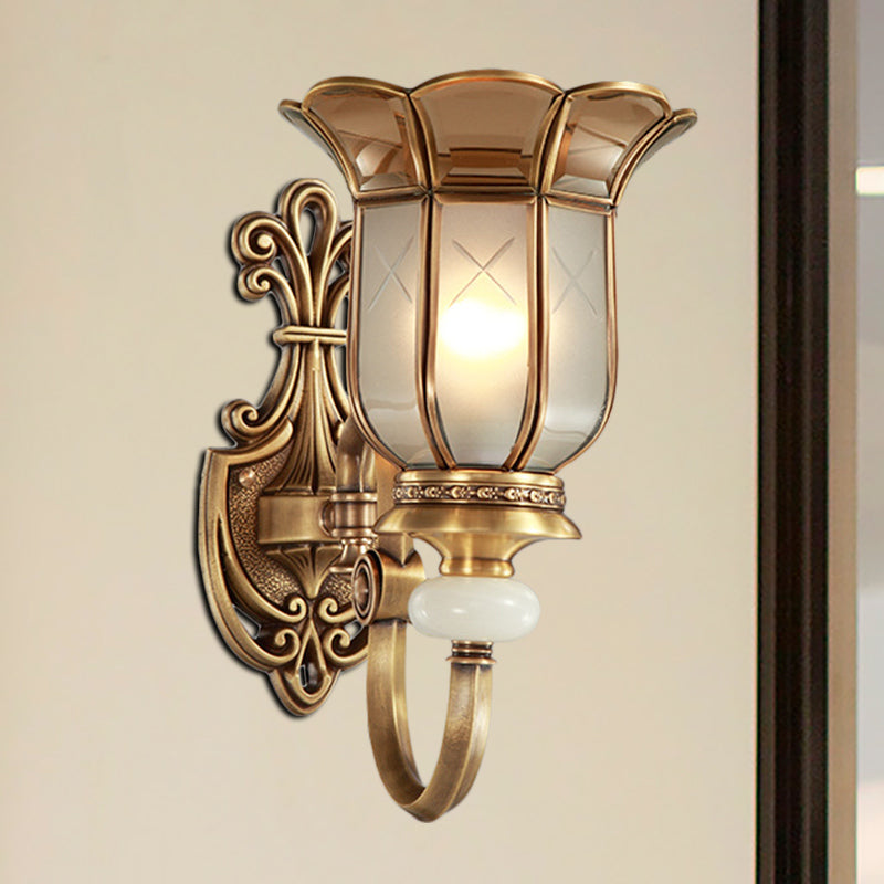 Flower Metal Wall Sconce Traditional Brass 1/2-Bulb Living Room Wall Lighting Fixture Clearhalo 'Wall Lamps & Sconces' 'Wall Lights' Lighting' 274952