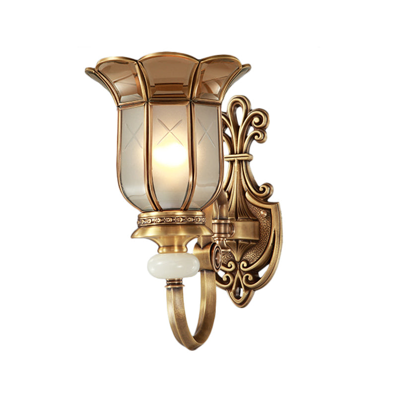 Flower Metal Wall Sconce Traditional Brass 1/2-Bulb Living Room Wall Lighting Fixture Clearhalo 'Wall Lamps & Sconces' 'Wall Lights' Lighting' 274954