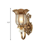 Flower Metal Wall Sconce Traditional Brass 1/2-Bulb Living Room Wall Lighting Fixture Clearhalo 'Wall Lamps & Sconces' 'Wall Lights' Lighting' 274955