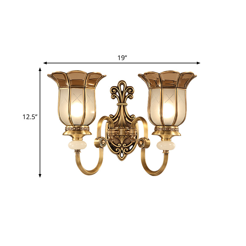 Flower Metal Wall Sconce Traditional Brass 1/2-Bulb Living Room Wall Lighting Fixture Clearhalo 'Wall Lamps & Sconces' 'Wall Lights' Lighting' 274961