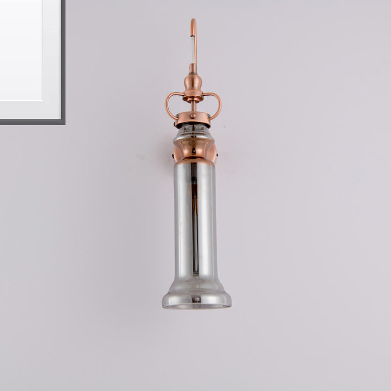 Smoke Gray/Amber Glass Tube Wall Sconce Contemporary 2-Light Copper Finish Wall Lamp with Gooseneck Arm Smoke Gray Clearhalo 'Cast Iron' 'Glass' 'Industrial' 'Modern wall lights' 'Modern' 'Tiffany' 'Traditional wall lights' 'Wall Lamps & Sconces' 'Wall Lights' Lighting' 274962