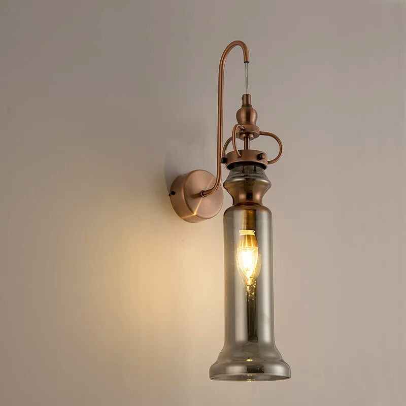 Smoke Gray/Amber Glass Tube Wall Sconce Contemporary 2-Light Copper Finish Wall Lamp with Gooseneck Arm Clearhalo 'Cast Iron' 'Glass' 'Industrial' 'Modern wall lights' 'Modern' 'Tiffany' 'Traditional wall lights' 'Wall Lamps & Sconces' 'Wall Lights' Lighting' 274963