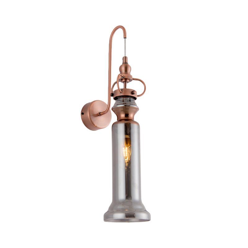 Smoke Gray/Amber Glass Tube Wall Sconce Contemporary 2-Light Copper Finish Wall Lamp with Gooseneck Arm Clearhalo 'Cast Iron' 'Glass' 'Industrial' 'Modern wall lights' 'Modern' 'Tiffany' 'Traditional wall lights' 'Wall Lamps & Sconces' 'Wall Lights' Lighting' 274965