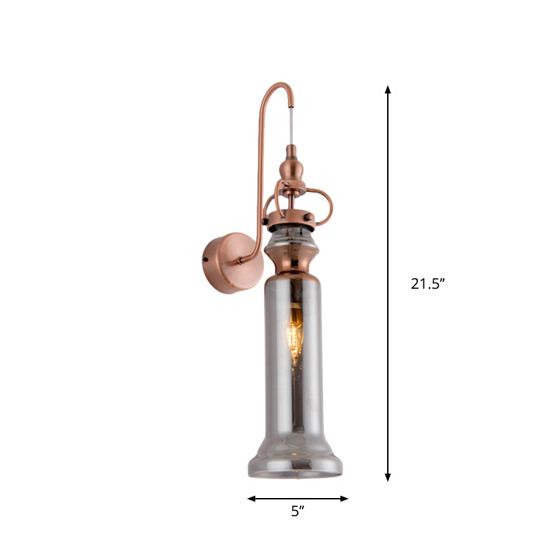 Smoke Gray/Amber Glass Tube Wall Sconce Contemporary 2-Light Copper Finish Wall Lamp with Gooseneck Arm Clearhalo 'Cast Iron' 'Glass' 'Industrial' 'Modern wall lights' 'Modern' 'Tiffany' 'Traditional wall lights' 'Wall Lamps & Sconces' 'Wall Lights' Lighting' 274966
