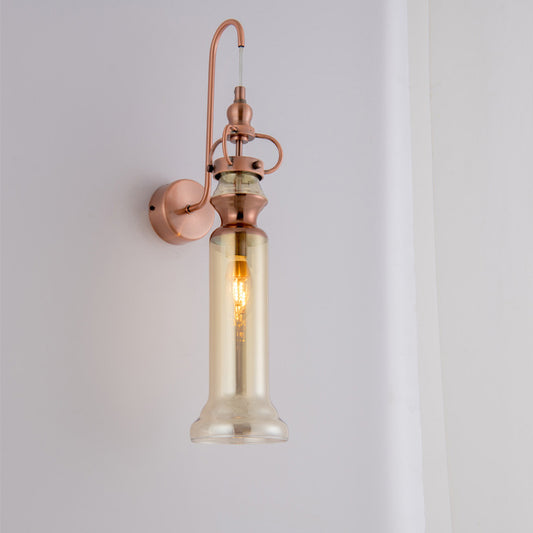 Smoke Gray/Amber Glass Tube Wall Sconce Contemporary 2-Light Copper Finish Wall Lamp with Gooseneck Arm Amber Clearhalo 'Cast Iron' 'Glass' 'Industrial' 'Modern wall lights' 'Modern' 'Tiffany' 'Traditional wall lights' 'Wall Lamps & Sconces' 'Wall Lights' Lighting' 274968