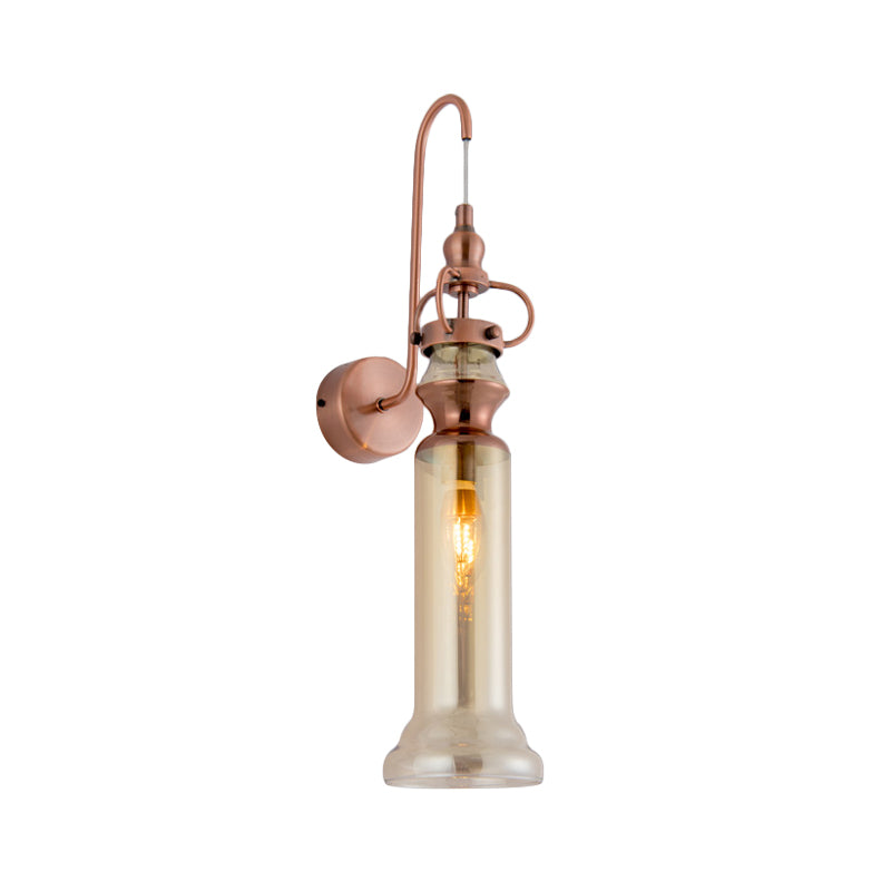 Smoke Gray/Amber Glass Tube Wall Sconce Contemporary 2-Light Copper Finish Wall Lamp with Gooseneck Arm Clearhalo 'Cast Iron' 'Glass' 'Industrial' 'Modern wall lights' 'Modern' 'Tiffany' 'Traditional wall lights' 'Wall Lamps & Sconces' 'Wall Lights' Lighting' 274971