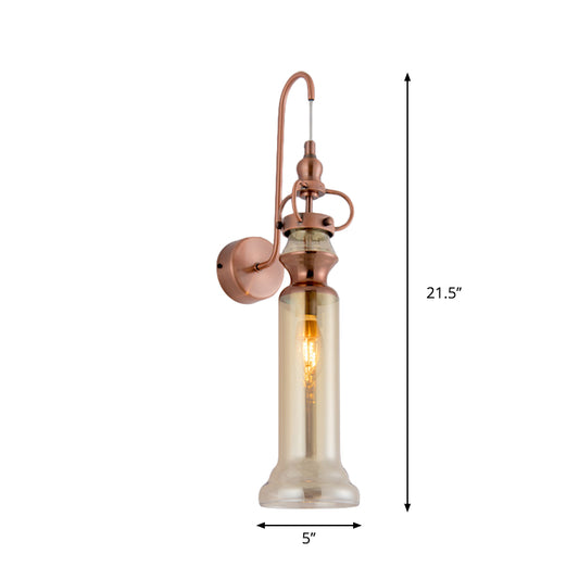 Smoke Gray/Amber Glass Tube Wall Sconce Contemporary 2-Light Copper Finish Wall Lamp with Gooseneck Arm Clearhalo 'Cast Iron' 'Glass' 'Industrial' 'Modern wall lights' 'Modern' 'Tiffany' 'Traditional wall lights' 'Wall Lamps & Sconces' 'Wall Lights' Lighting' 274972