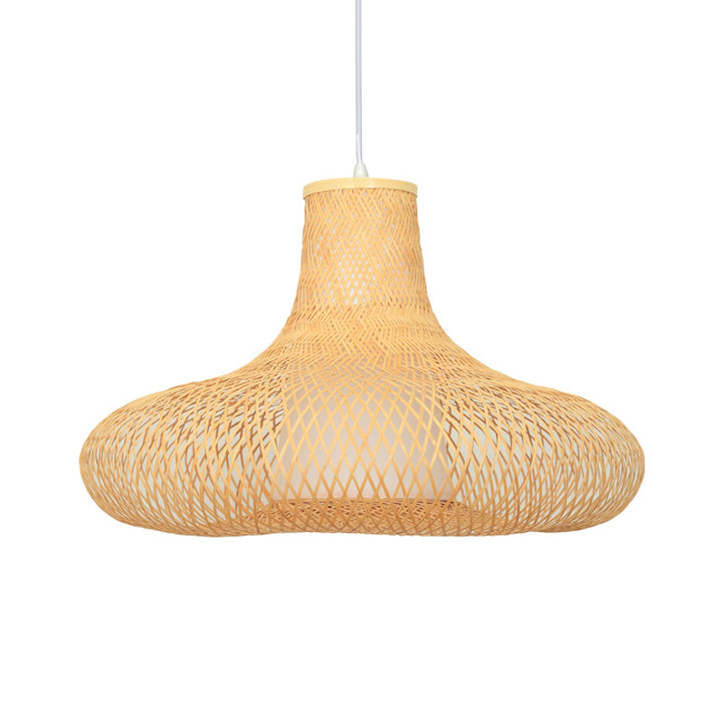 Weave Suspension Pendant Contemporary Bamboo 1 Bulb Wood Hanging Light Kit, 16"/19.5" Wide Clearhalo 'Ceiling Lights' 'Modern Pendants' 'Modern' 'Pendant Lights' 'Pendants' Lighting' 274976