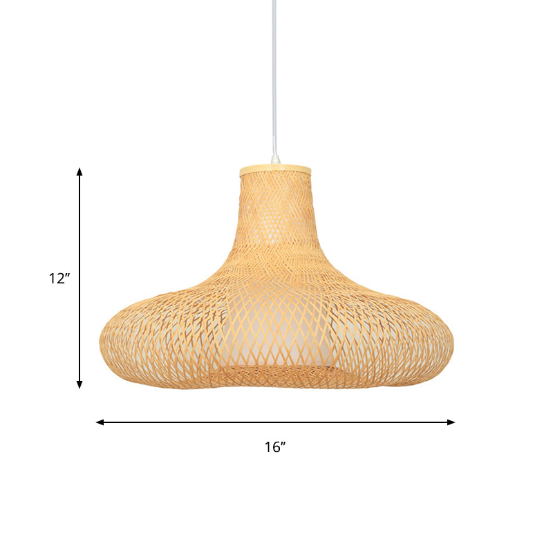 Weave Suspension Pendant Contemporary Bamboo 1 Bulb Wood Hanging Light Kit, 16"/19.5" Wide Clearhalo 'Ceiling Lights' 'Modern Pendants' 'Modern' 'Pendant Lights' 'Pendants' Lighting' 274977