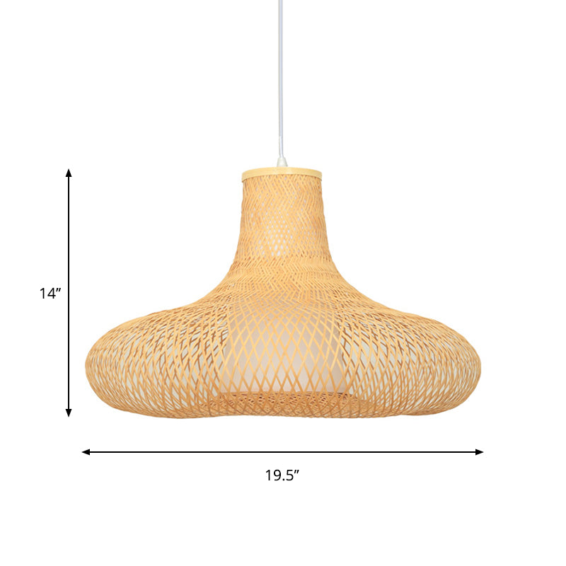 Weave Suspension Pendant Contemporary Bamboo 1 Bulb Wood Hanging Light Kit, 16"/19.5" Wide Clearhalo 'Ceiling Lights' 'Modern Pendants' 'Modern' 'Pendant Lights' 'Pendants' Lighting' 274978