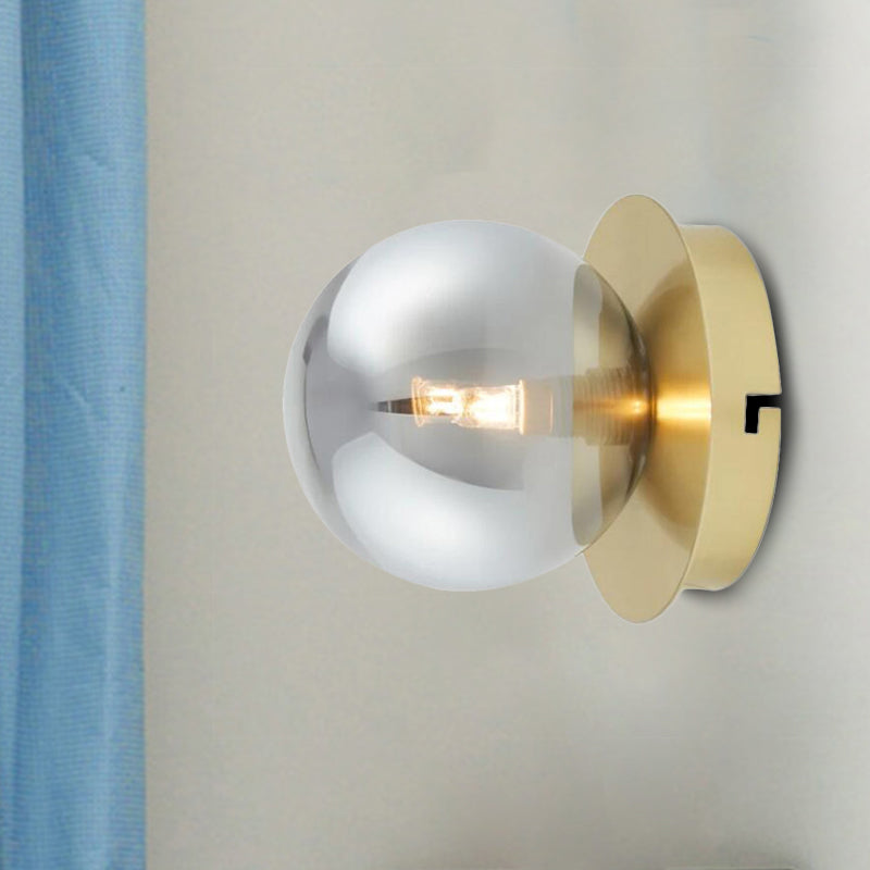 Single Bedroom Wall Sconce Light Simplicity Golden Wall Light Fixture with Smoke Grey Sphere Glass Shade Clearhalo 'Cast Iron' 'Glass' 'Industrial' 'Modern wall lights' 'Modern' 'Tiffany' 'Traditional wall lights' 'Wall Lamps & Sconces' 'Wall Lights' Lighting' 274987