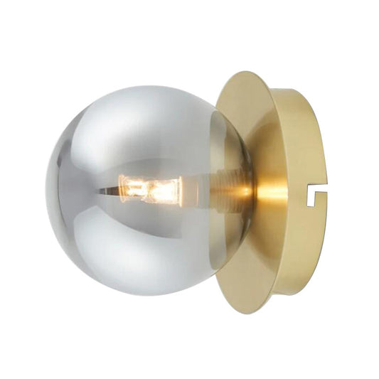 Single Bedroom Wall Sconce Light Simplicity Golden Wall Light Fixture with Smoke Grey Sphere Glass Shade Clearhalo 'Cast Iron' 'Glass' 'Industrial' 'Modern wall lights' 'Modern' 'Tiffany' 'Traditional wall lights' 'Wall Lamps & Sconces' 'Wall Lights' Lighting' 274989