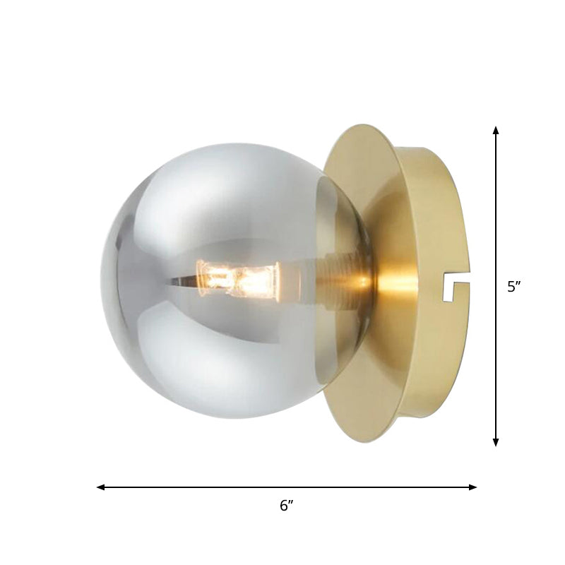Single Bedroom Wall Sconce Light Simplicity Golden Wall Light Fixture with Smoke Grey Sphere Glass Shade Clearhalo 'Cast Iron' 'Glass' 'Industrial' 'Modern wall lights' 'Modern' 'Tiffany' 'Traditional wall lights' 'Wall Lamps & Sconces' 'Wall Lights' Lighting' 274990