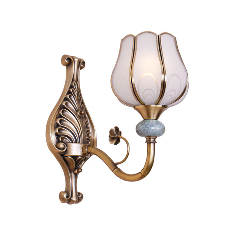 1/2-Head Bloom Wall Light Traditionalism Brass Metal Wall Sconce Lighting for Living Room Clearhalo 'Wall Lamps & Sconces' 'Wall Lights' Lighting' 274994