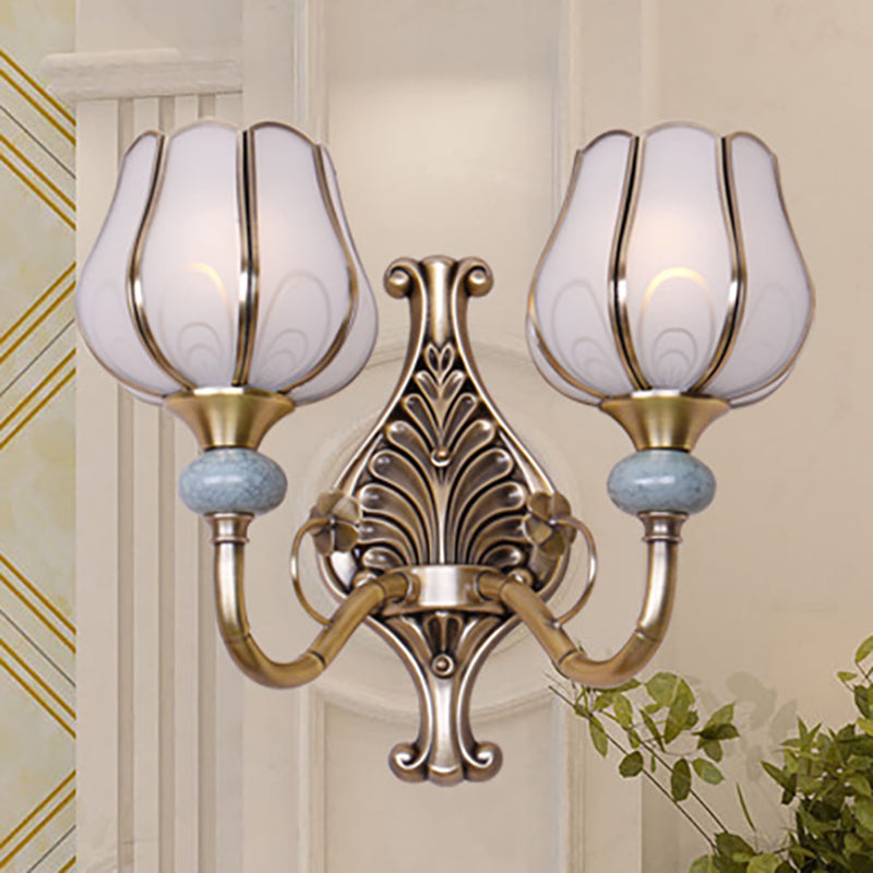 1/2-Head Bloom Wall Light Traditionalism Brass Metal Wall Sconce Lighting for Living Room 2.0 Brass Clearhalo 'Wall Lamps & Sconces' 'Wall Lights' Lighting' 274997