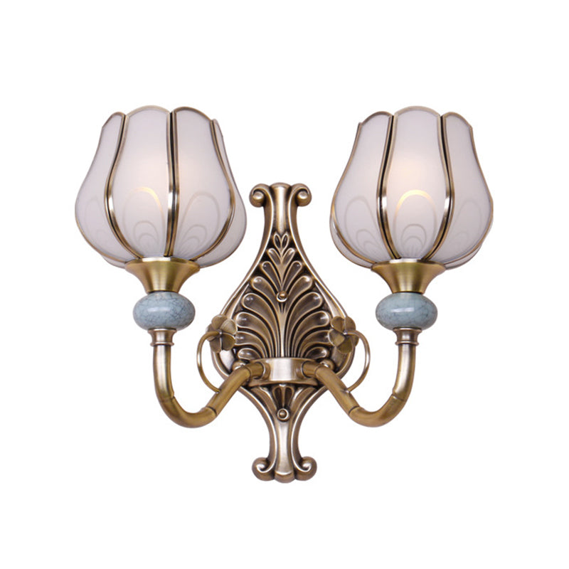 1/2-Head Bloom Wall Light Traditionalism Brass Metal Wall Sconce Lighting for Living Room Clearhalo 'Wall Lamps & Sconces' 'Wall Lights' Lighting' 275000