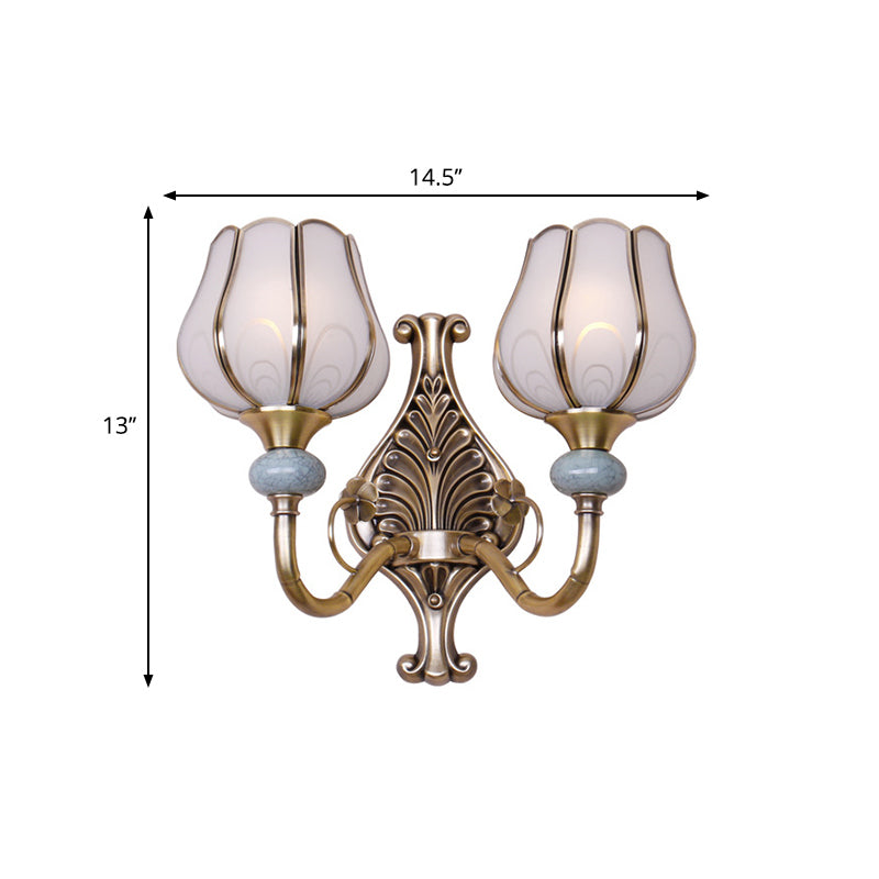 1/2-Head Bloom Wall Light Traditionalism Brass Metal Wall Sconce Lighting for Living Room Clearhalo 'Wall Lamps & Sconces' 'Wall Lights' Lighting' 275001