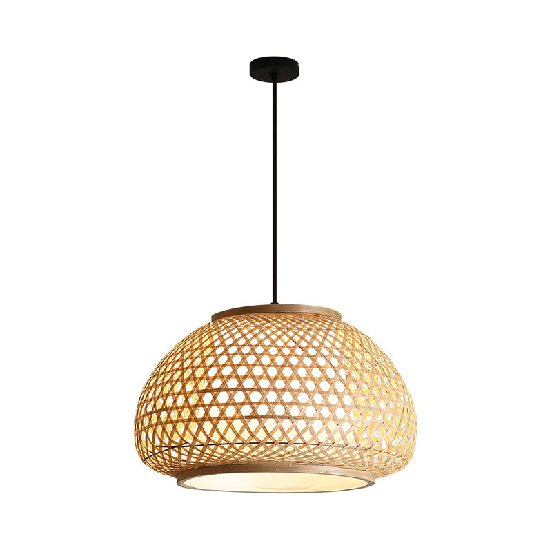 16"/19.5"/23.5" Wide Dome Suspension Pendant Retro Bamboo 1 Bulb Wood Hanging Light Fixture Clearhalo 'Ceiling Lights' 'Modern Pendants' 'Modern' 'Pendant Lights' 'Pendants' Lighting' 275021