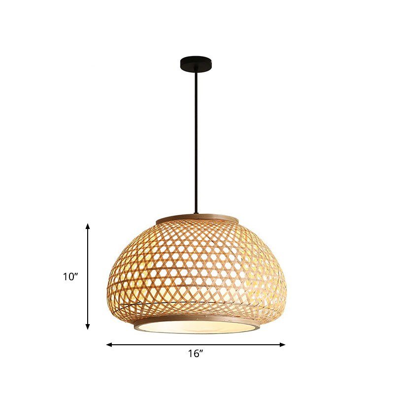 16"/19.5"/23.5" Wide Dome Suspension Pendant Retro Bamboo 1 Bulb Wood Hanging Light Fixture Clearhalo 'Ceiling Lights' 'Modern Pendants' 'Modern' 'Pendant Lights' 'Pendants' Lighting' 275022