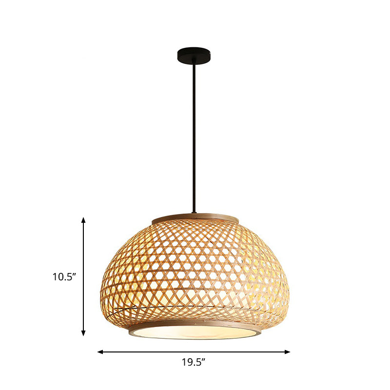 16"/19.5"/23.5" Wide Dome Suspension Pendant Retro Bamboo 1 Bulb Wood Hanging Light Fixture Clearhalo 'Ceiling Lights' 'Modern Pendants' 'Modern' 'Pendant Lights' 'Pendants' Lighting' 275023