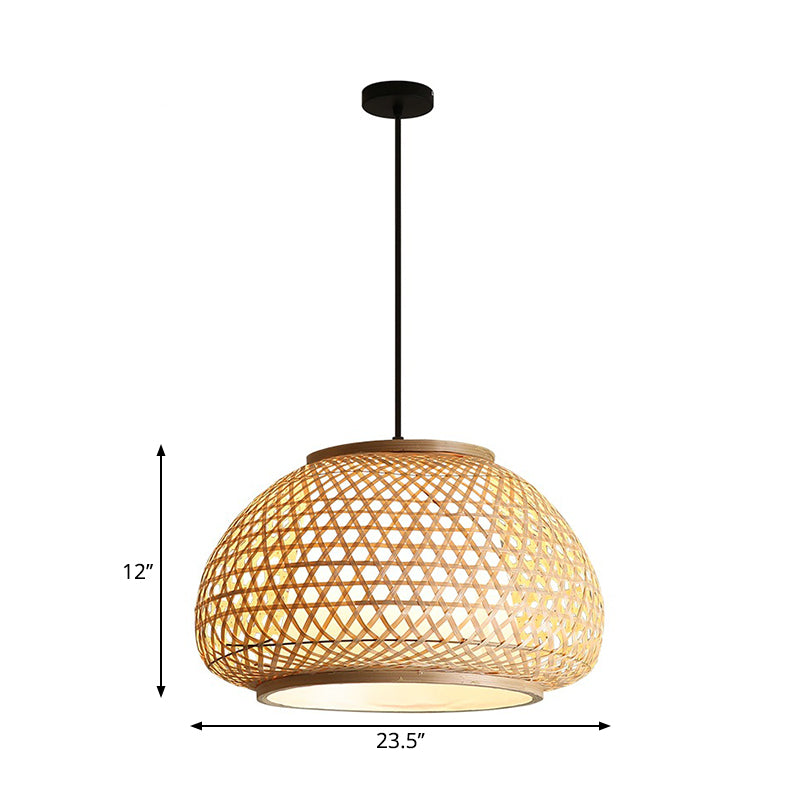 16"/19.5"/23.5" Wide Dome Suspension Pendant Retro Bamboo 1 Bulb Wood Hanging Light Fixture Clearhalo 'Ceiling Lights' 'Modern Pendants' 'Modern' 'Pendant Lights' 'Pendants' Lighting' 275024