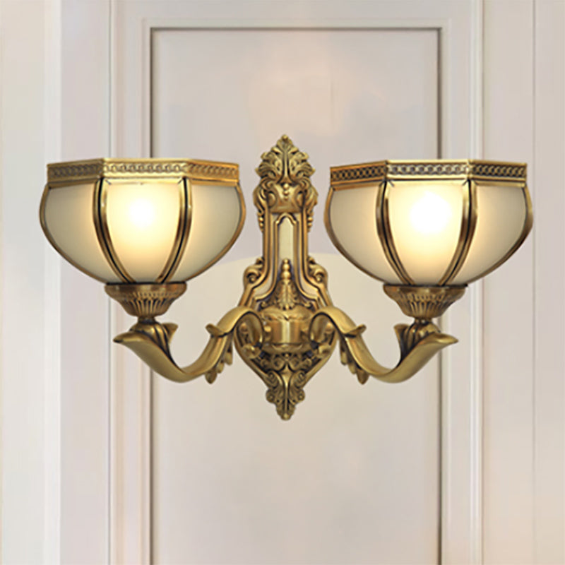 Dome Metal Sconce Light Traditionalism 1/2-Bulb Living Room Wall Light Fixture in Brass 2.0 Brass Clearhalo 'Wall Lamps & Sconces' 'Wall Lights' Lighting' 275033