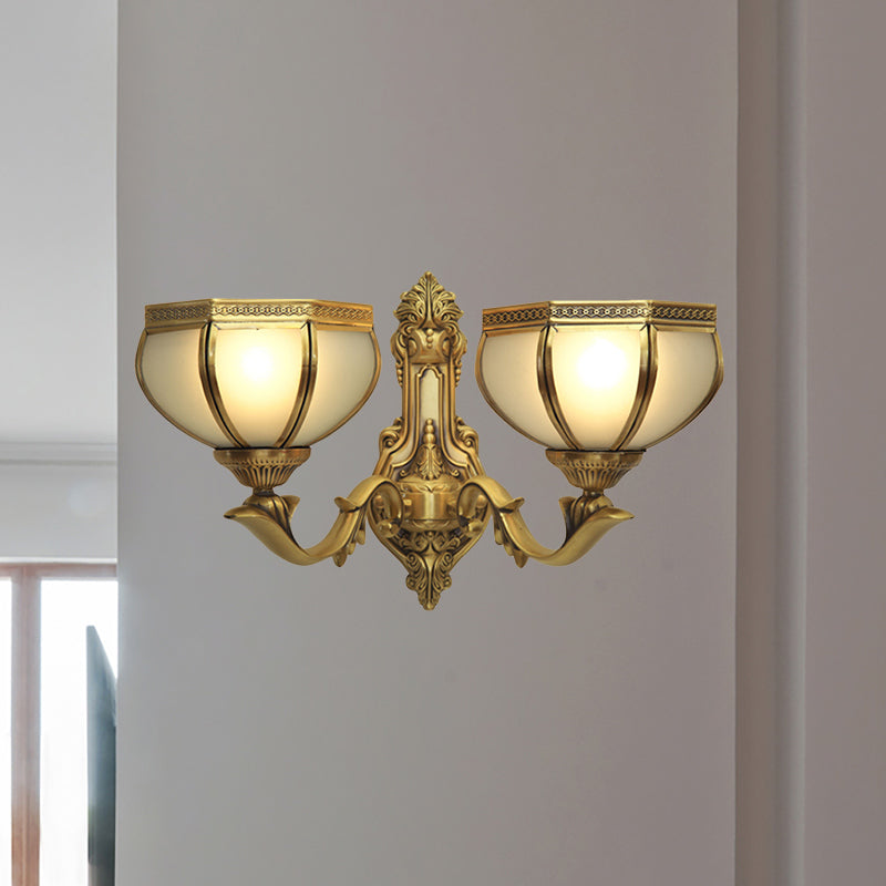 Dome Metal Sconce Light Traditionalism 1/2-Bulb Living Room Wall Light Fixture in Brass Clearhalo 'Wall Lamps & Sconces' 'Wall Lights' Lighting' 275034