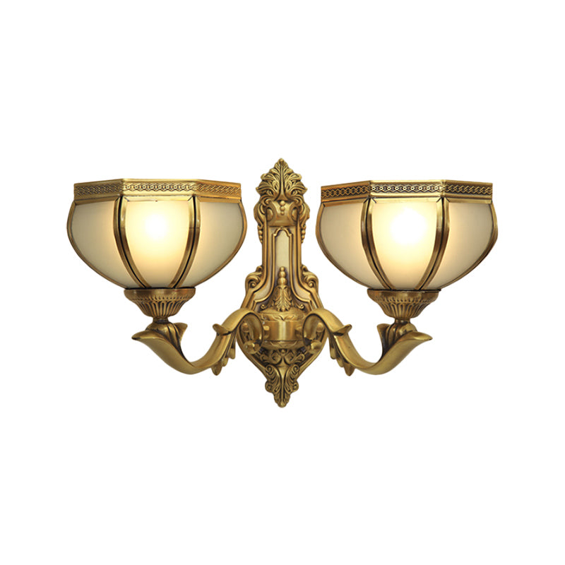 Dome Metal Sconce Light Traditionalism 1/2-Bulb Living Room Wall Light Fixture in Brass Clearhalo 'Wall Lamps & Sconces' 'Wall Lights' Lighting' 275036