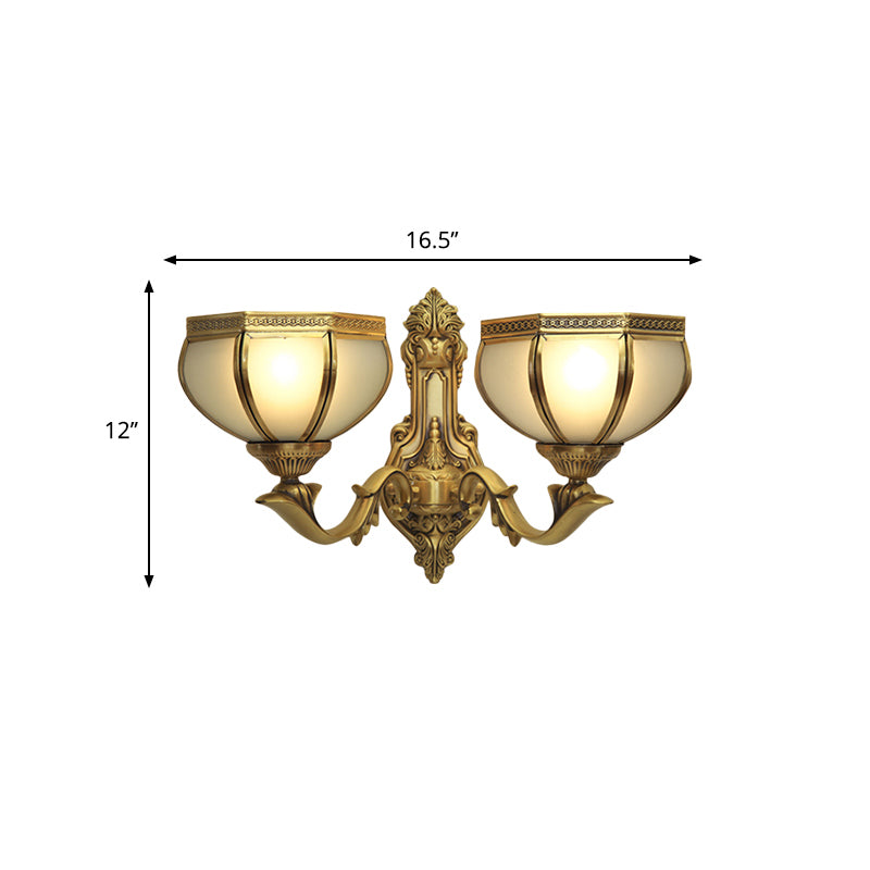 Dome Metal Sconce Light Traditionalism 1/2-Bulb Living Room Wall Light Fixture in Brass Clearhalo 'Wall Lamps & Sconces' 'Wall Lights' Lighting' 275037