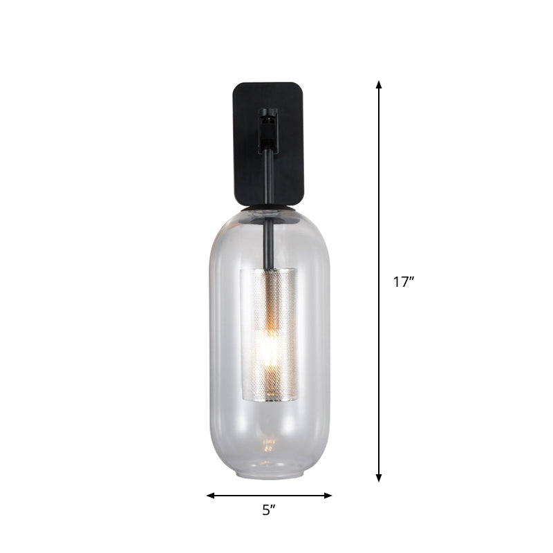 Black Pill Shape Wall Light Modern Single Light Translucent Glass Wall Light Sconce Clearhalo 'Cast Iron' 'Glass' 'Industrial' 'Modern wall lights' 'Modern' 'Tiffany' 'Traditional wall lights' 'Wall Lamps & Sconces' 'Wall Lights' Lighting' 275056