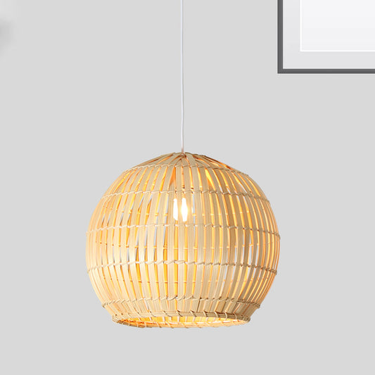 Sphere Pendant Lighting Tradition Bamboo 1 Bulb 12"/16"/19.5" Wide Wood Hanging Lamp Kit Wood Clearhalo 'Ceiling Lights' 'Modern Pendants' 'Modern' 'Pendant Lights' 'Pendants' Lighting' 275064