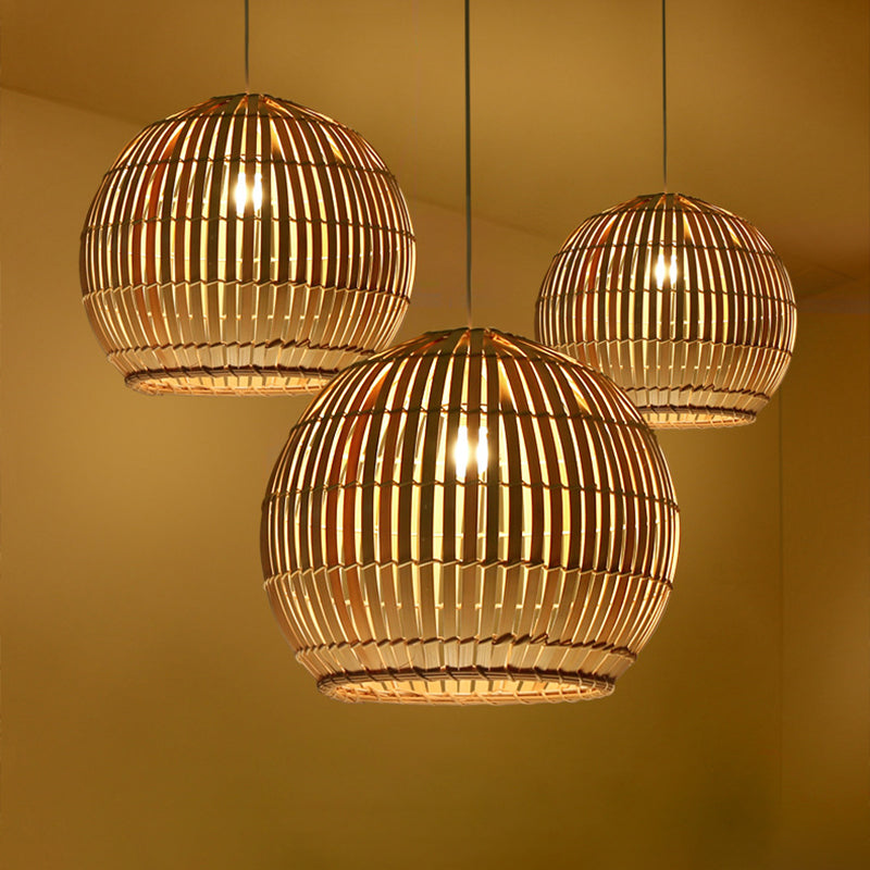 Sphere Pendant Lighting Tradition Bamboo 1 Bulb 12"/16"/19.5" Wide Wood Hanging Lamp Kit Clearhalo 'Ceiling Lights' 'Modern Pendants' 'Modern' 'Pendant Lights' 'Pendants' Lighting' 275065