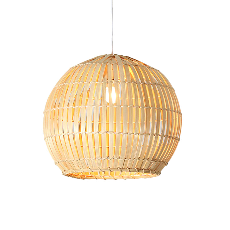 Sphere Pendant Lighting Tradition Bamboo 1 Bulb 12"/16"/19.5" Wide Wood Hanging Lamp Kit Clearhalo 'Ceiling Lights' 'Modern Pendants' 'Modern' 'Pendant Lights' 'Pendants' Lighting' 275068