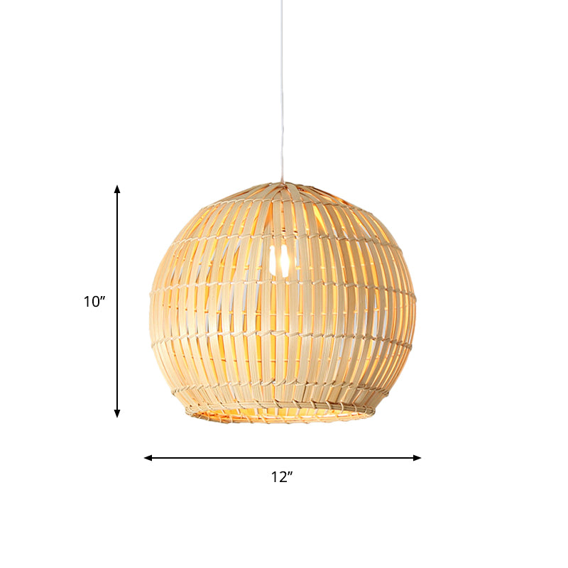 Sphere Pendant Lighting Tradition Bamboo 1 Bulb 12"/16"/19.5" Wide Wood Hanging Lamp Kit Clearhalo 'Ceiling Lights' 'Modern Pendants' 'Modern' 'Pendant Lights' 'Pendants' Lighting' 275069