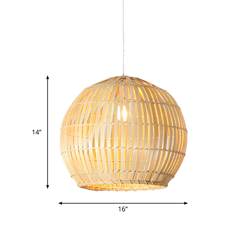 Sphere Pendant Lighting Tradition Bamboo 1 Bulb 12"/16"/19.5" Wide Wood Hanging Lamp Kit Clearhalo 'Ceiling Lights' 'Modern Pendants' 'Modern' 'Pendant Lights' 'Pendants' Lighting' 275070